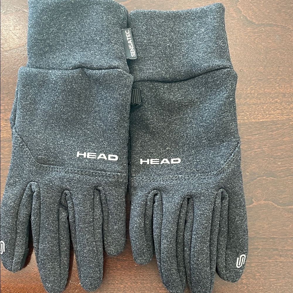 Head Charcoal Sensatec Thermal Gloves with touch finger, thumb. Grip underside.